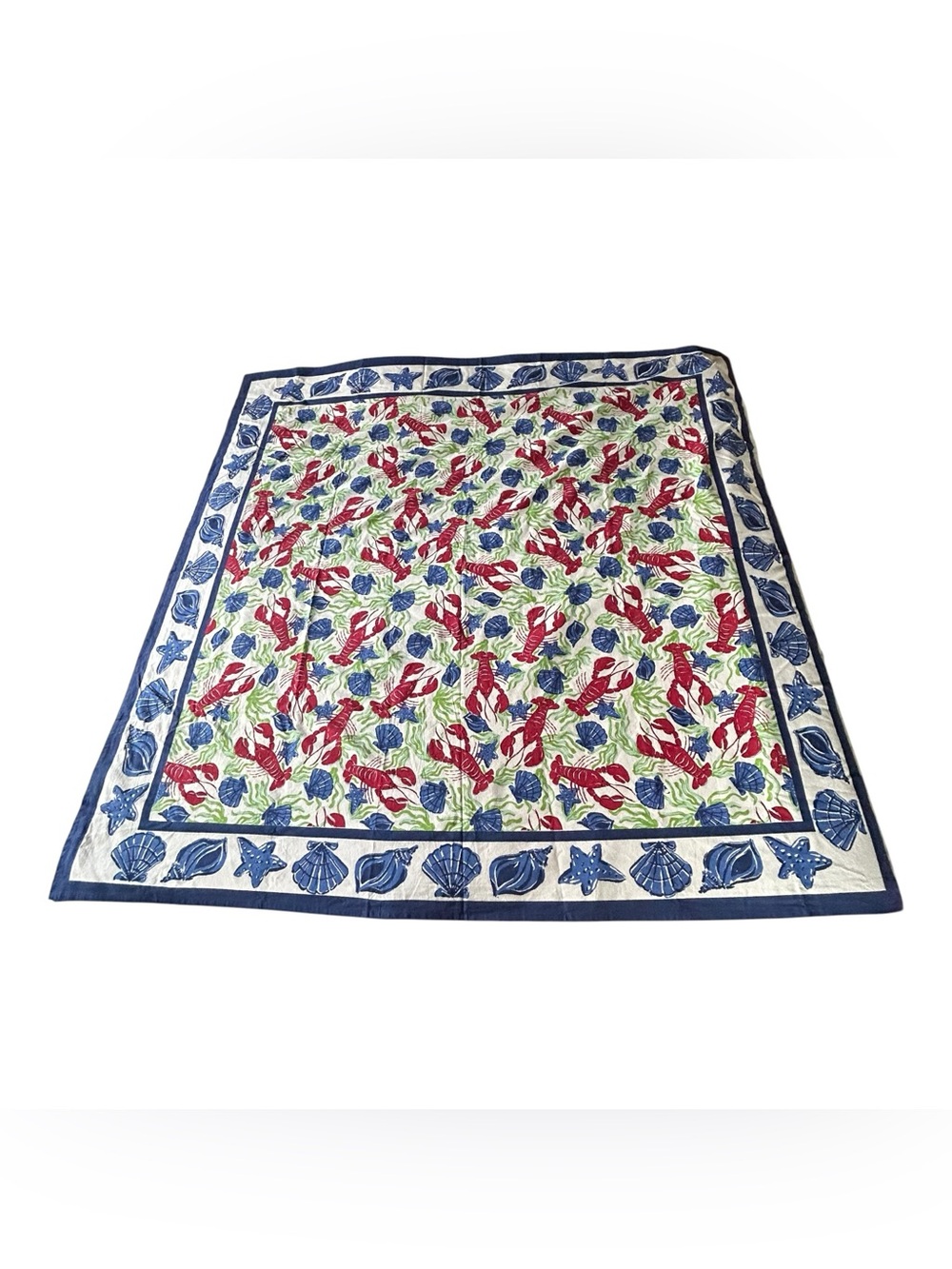 Pomegranate Lobster Shell Seaweed Tablecloth Cotton Block Print Beach 56X54